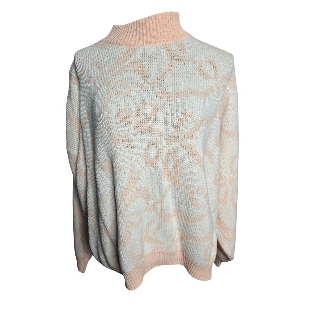 Vintage 80s 90s Peach Pink Ribbon Sweater Grannycore